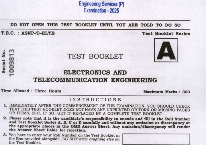 ESE Prelims 2025 Electronics and Telecommunication Engineering Paper 2 Question Paper PDF