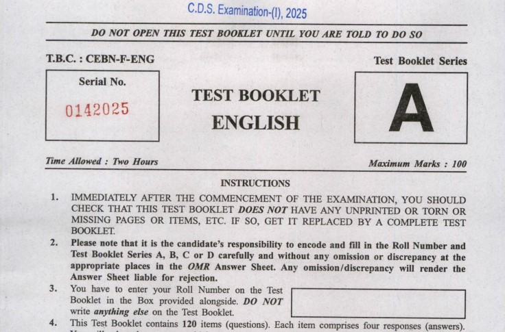 CDS Exam (I) 2025 English Question Paper PDF Download – Latest UPSC Paper with Exam Pattern
