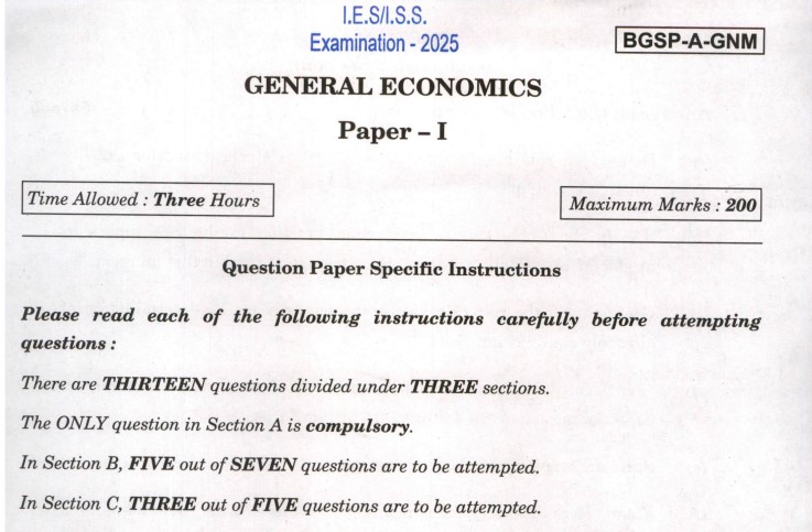 IES ISS 2025 General Economics Paper I Question Paper PDF – Download and Exam Analysis