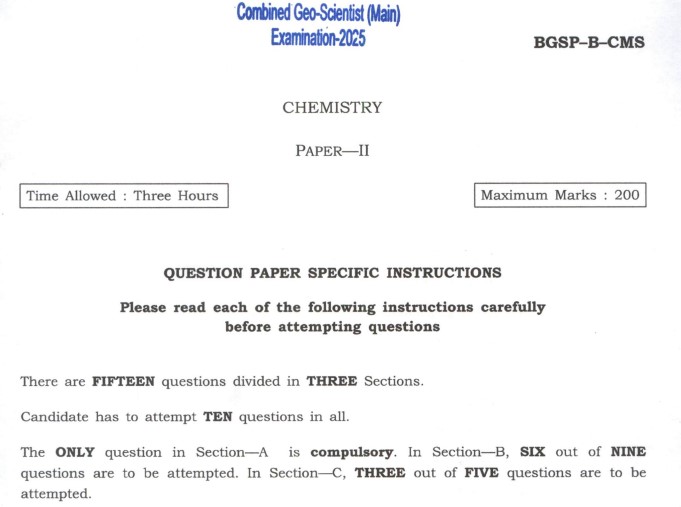 UPSC Geo-Scientist Main Exam 2025: Download Chemistry Paper II Question Paper PDF