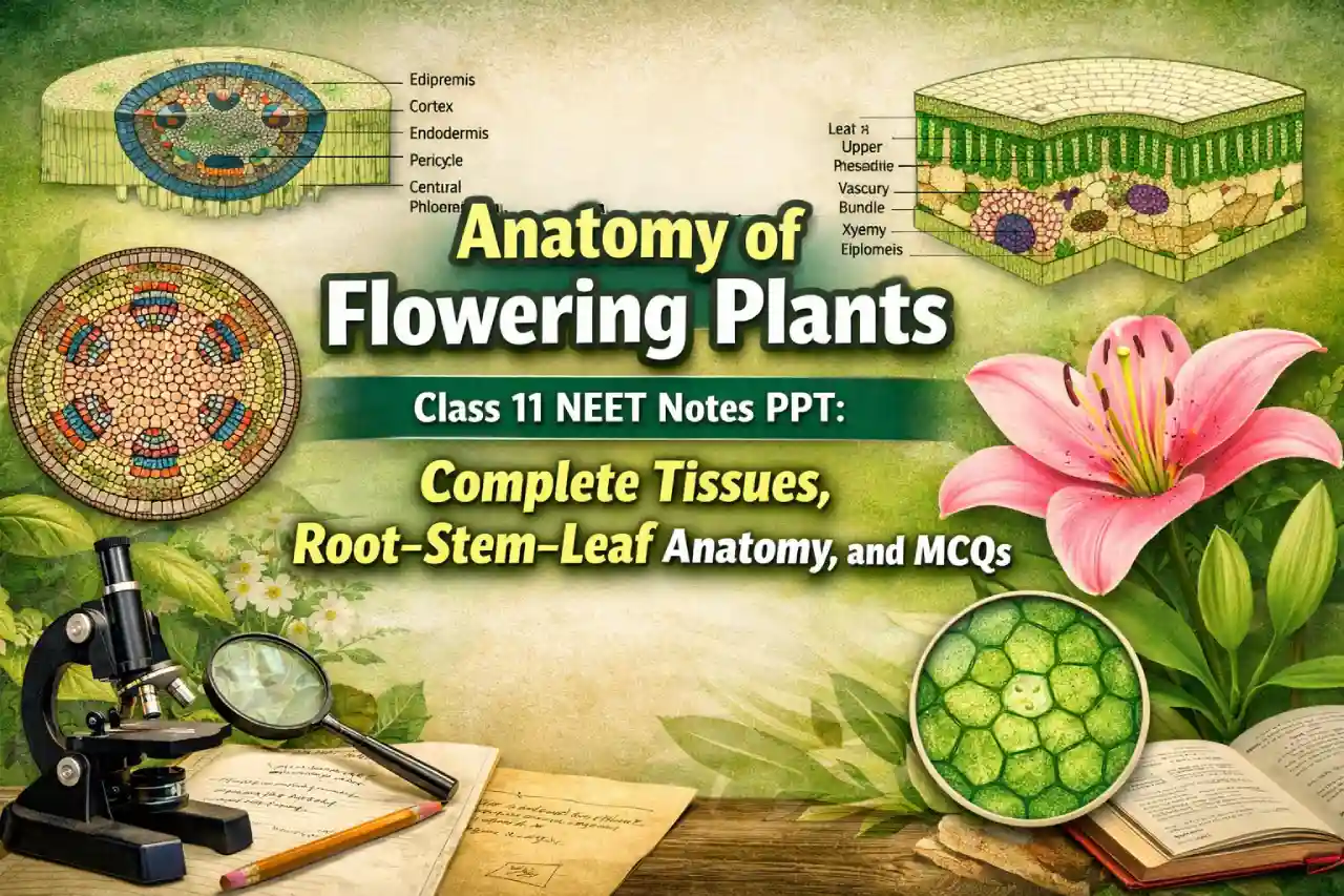 Anatomy of Flowering Plants Class 11 NEET Notes PPT: Complete Tissues, Root–Stem–Leaf Anatomy, and MCQs
