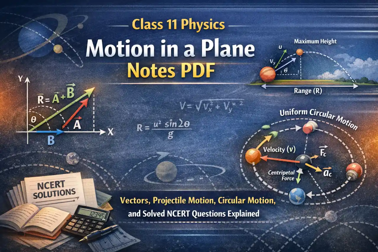Class 11 Physics Motion in a Plane Notes PDF: Vectors, Projectile Motion, Circular Motion, and Solved NCERT Questions Explained