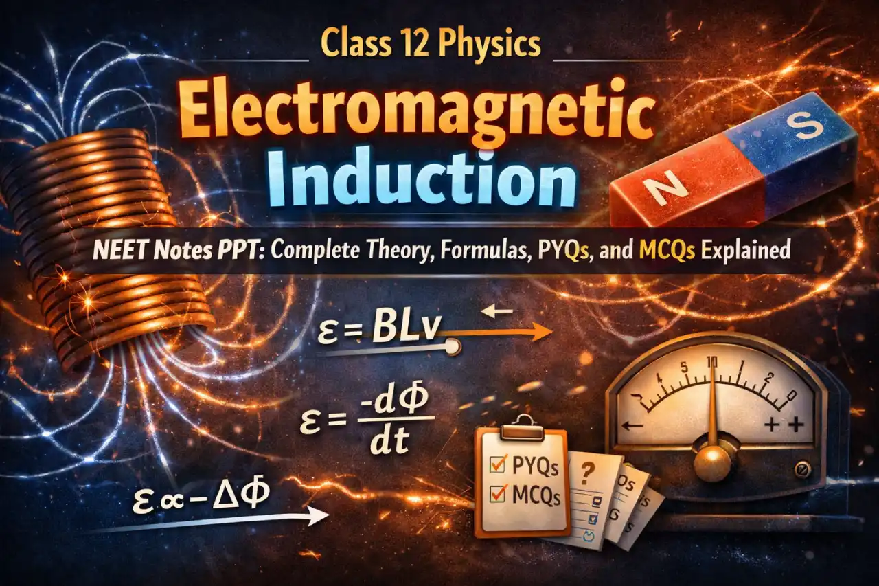 Class 12 Physics Electromagnetic Induction NEET Notes PPT: Complete Theory, Formulas, PYQs, and MCQs Explained