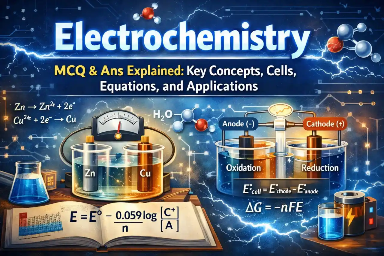 Electrochemistry (MCQ & Ans) Explained: Key Concepts, Cells, Equations, and Applications