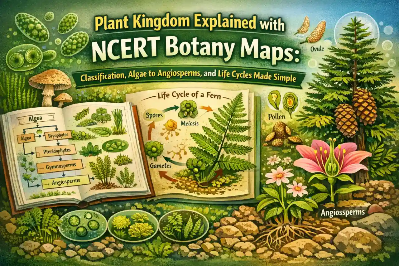 Plant Kingdom Explained with NCERT Botany Maps: Classification, Algae to Angiosperms, and Life Cycles Made Simple