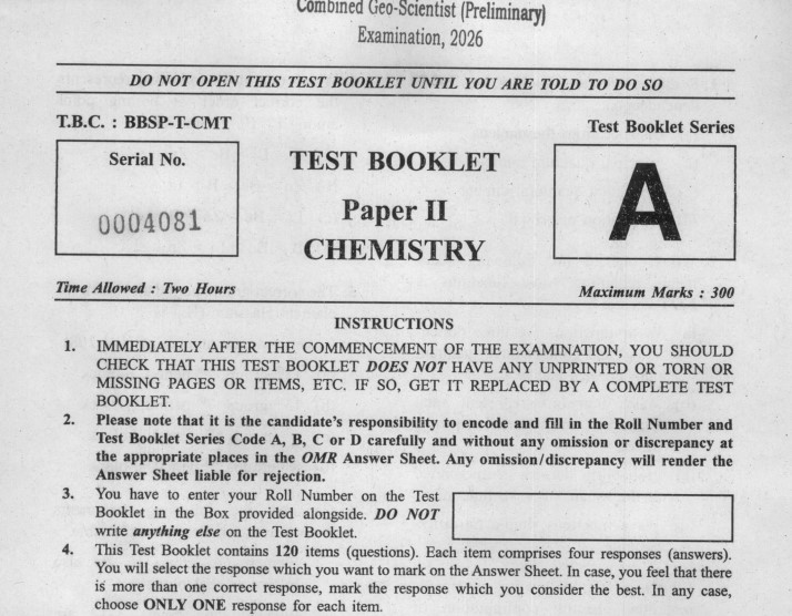 UPSC Geo-Scientist 2026 Paper II Chemistry Question Paper Released: Download PDF and Check Details