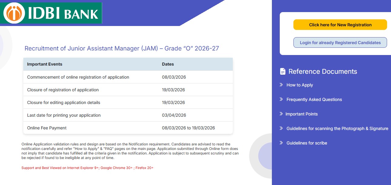 IDBI Bank JAM Recruitment 2026: Apply Online for 1100 Junior Assistant Manager Posts