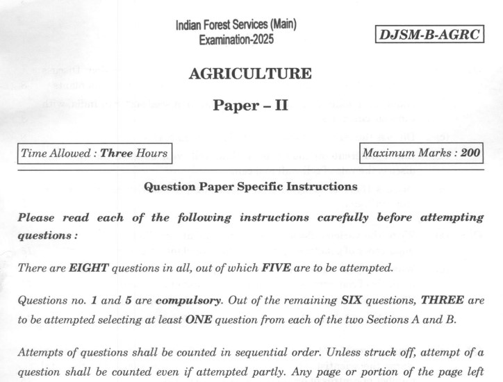 IFS Mains 2025 Agriculture Paper II Question Paper PDF: Download Link