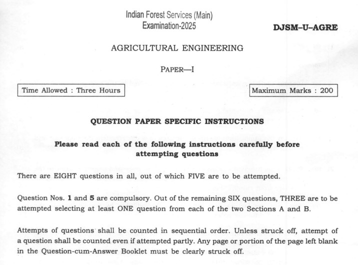 IFS Mains 2025 Agricultural Engineering Paper I PDF Download with Exam Pattern and Preparation Tips